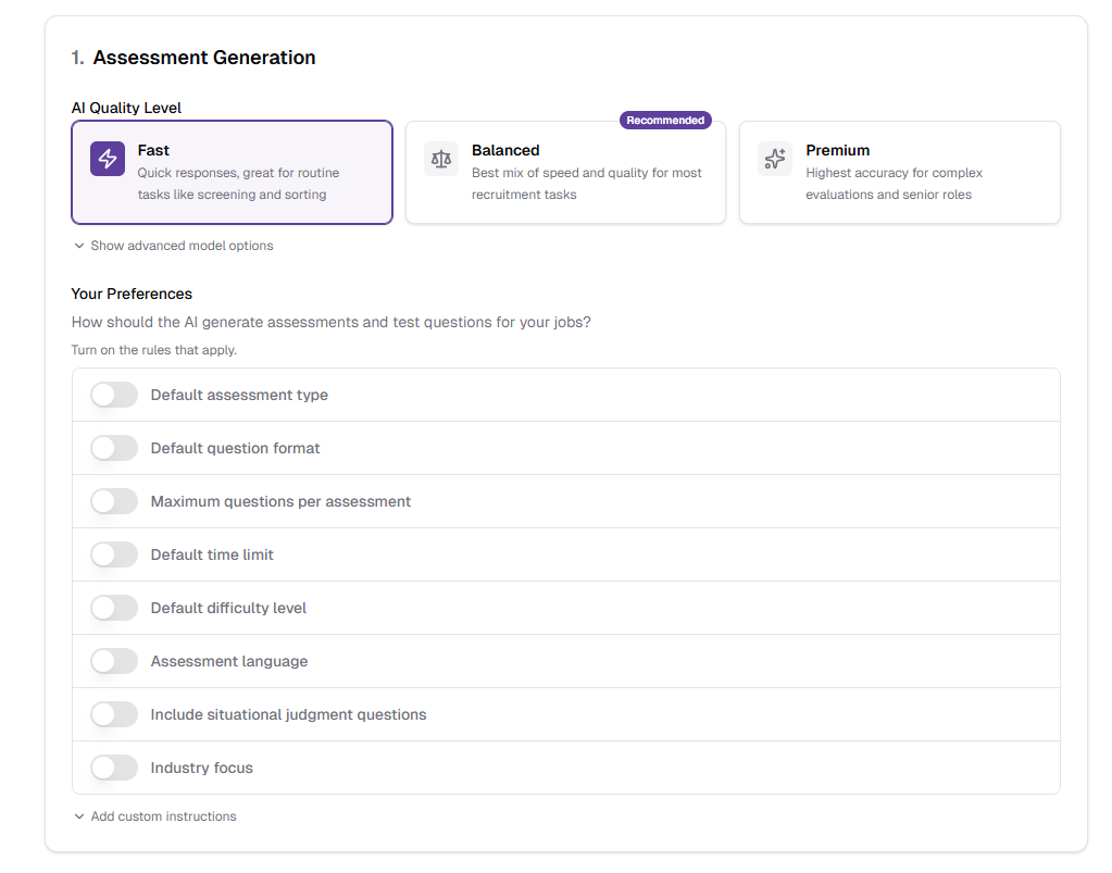 Assessment Generation Configuration