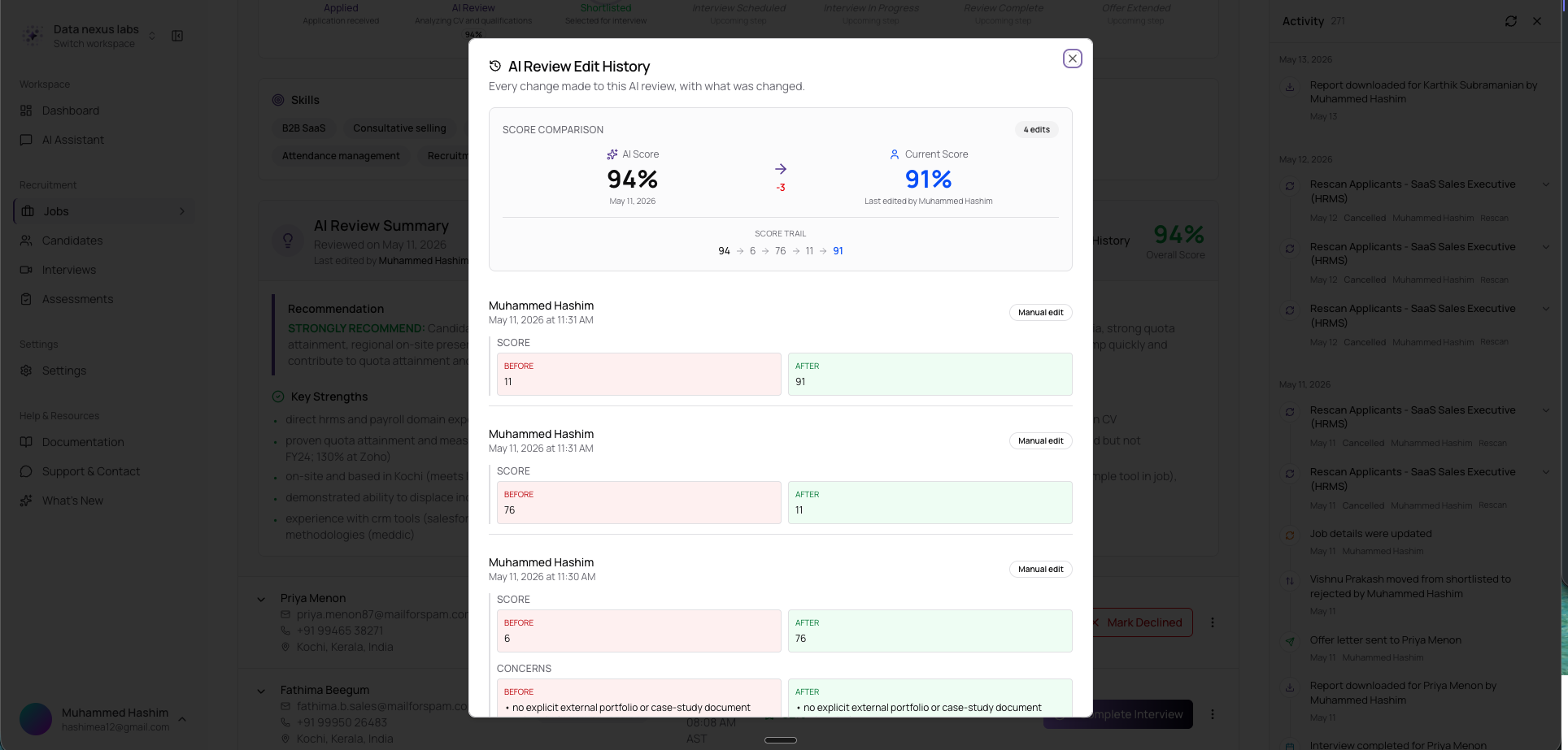 AI Review edit history